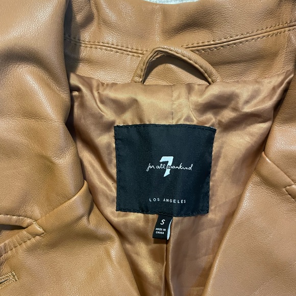 7 For All Mankind Camel Faux Leather Trench Coat - Picture 2 of 5
